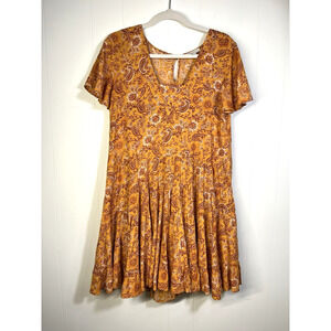 Patrons of Peace Babydoll Dress Size Small Toluca Orange Floral Paisley Boho New